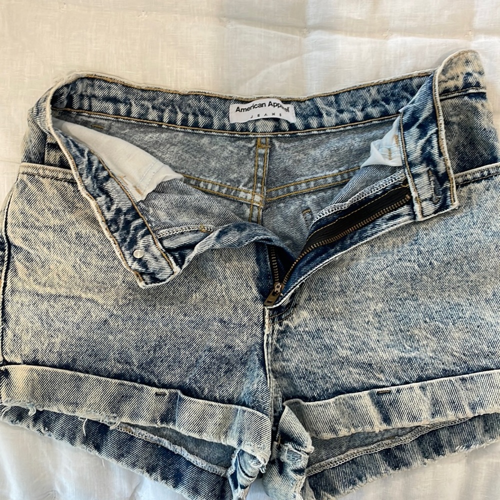 American Apparel High Rise Denim Cuffed Shorts (Acid Wash, Size 29/7-8)